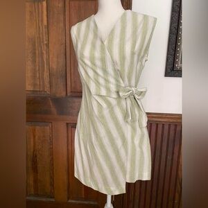 Green and White Striped Wrap Romper